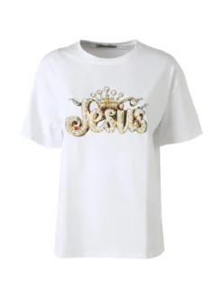 Solada T-shirt donna oversize in cotone con dettagli di perle e strass - bianco