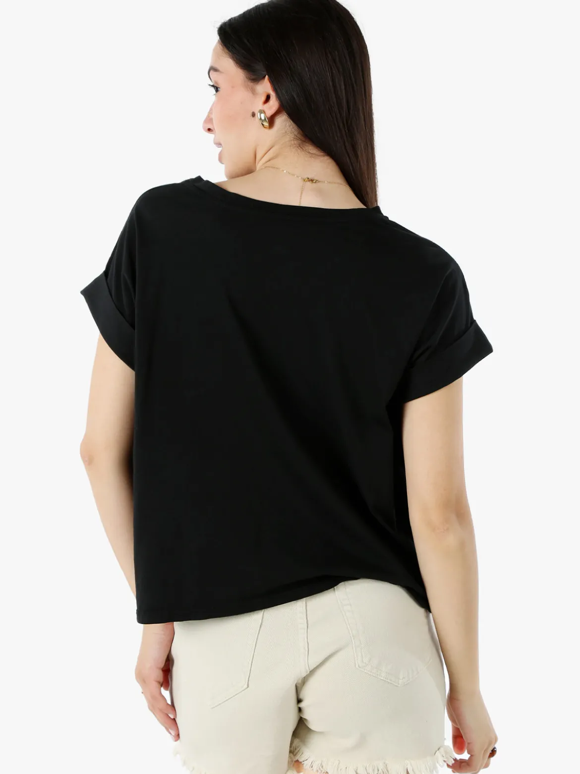 Solada T-shirt donna oversize in cotone con taschino - nero