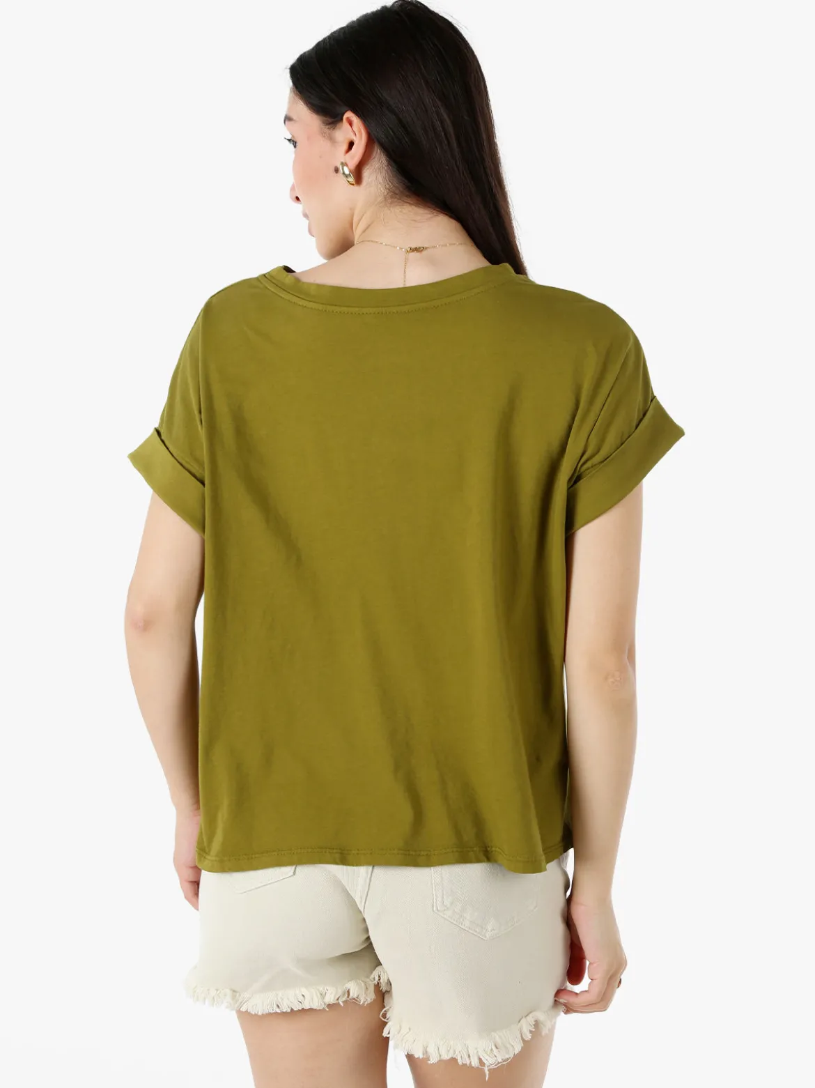 Solada T-shirt donna oversize in cotone con taschino - oliva