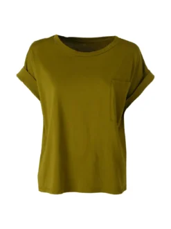 Solada T-shirt donna oversize in cotone con taschino - oliva