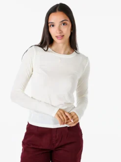Solada T-shirt girocollo da donna a maniche lunghe - panna