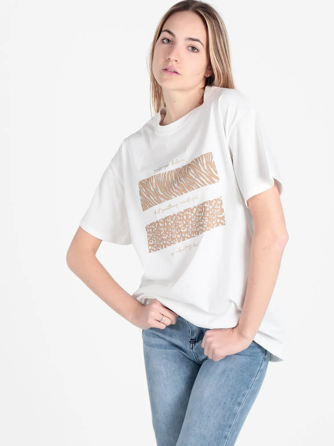 Solada T-shirt girocollo da donna con stampa e dettagli strass