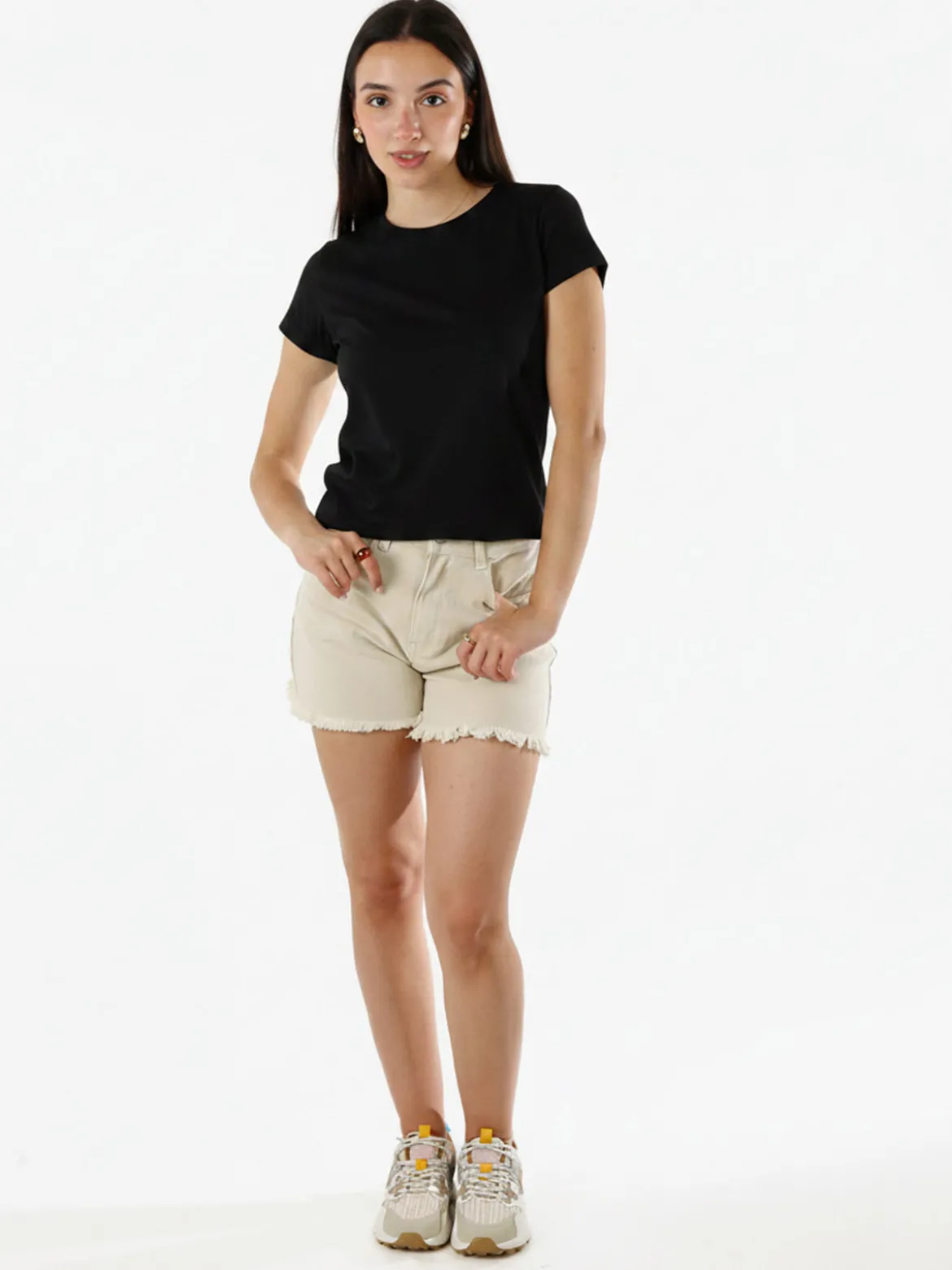 Solada T-shirt girocollo da donna in cotone elasticizzato - nero