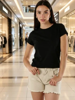 Solada T-shirt girocollo da donna in cotone elasticizzato - nero