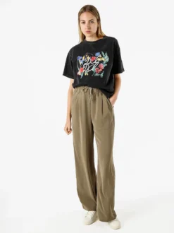Solada T-shirt oversize da donna in cotone con stampa fiori - nero