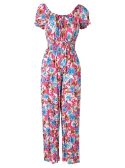 Solada Tuta jumpsuite da donna con stampa floreale e maniche corte - rosa