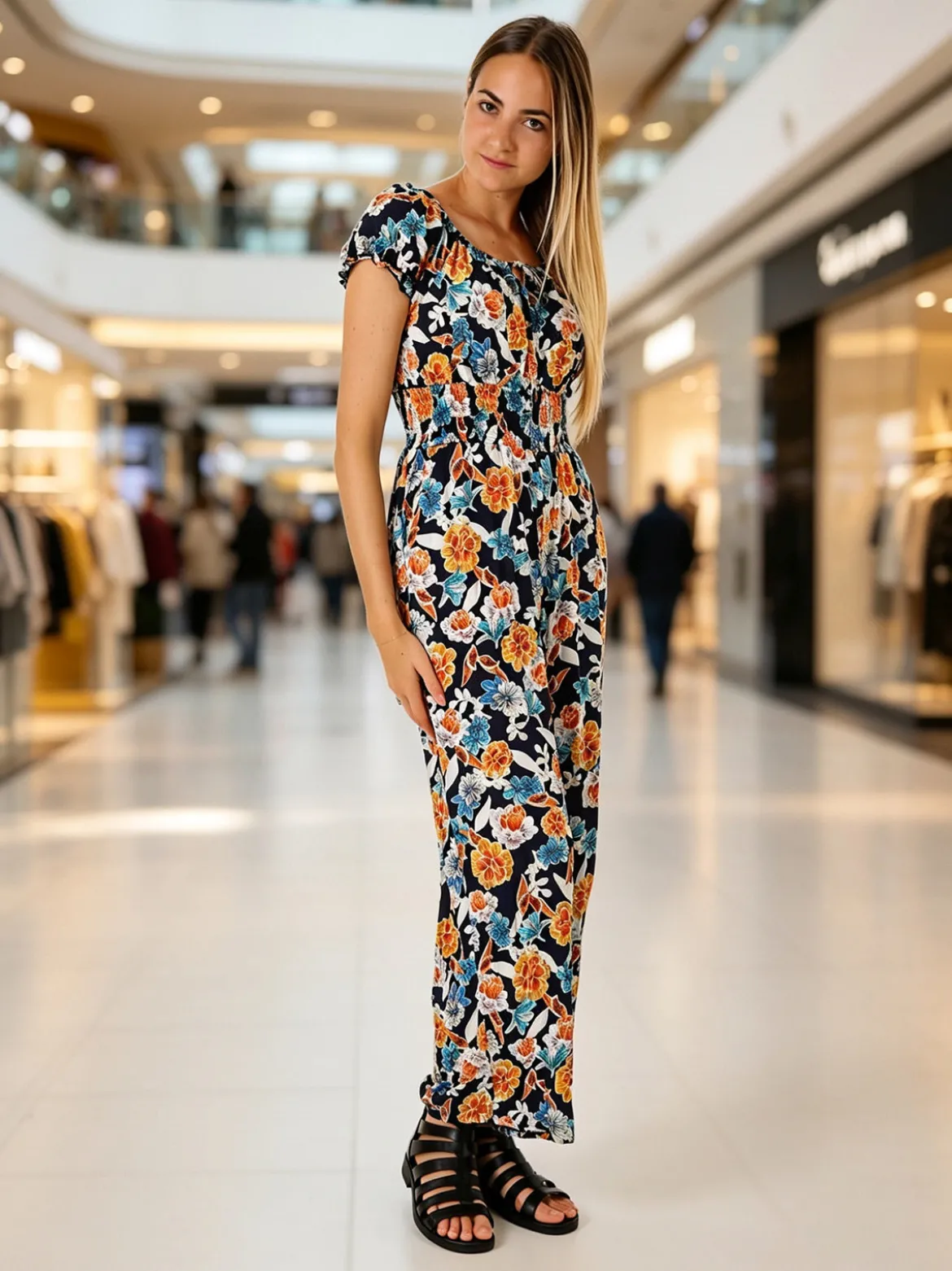 Solada Tuta jumpsuite da donna con stampa floreale e maniche corte - blu scuro
