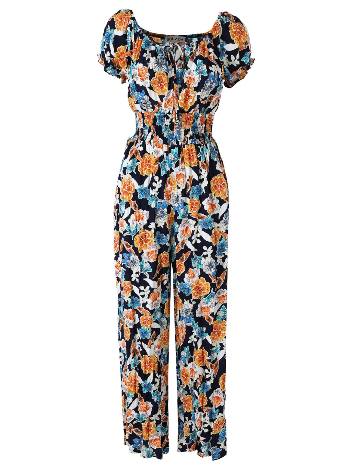 Solada Tuta jumpsuite da donna con stampa floreale e maniche corte - blu scuro