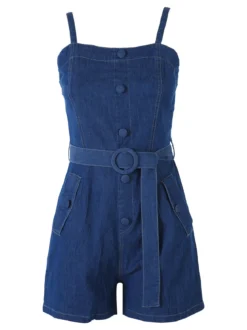 Solada Tuta jumpsuite da donna in jeans con cintura - blu scuro
