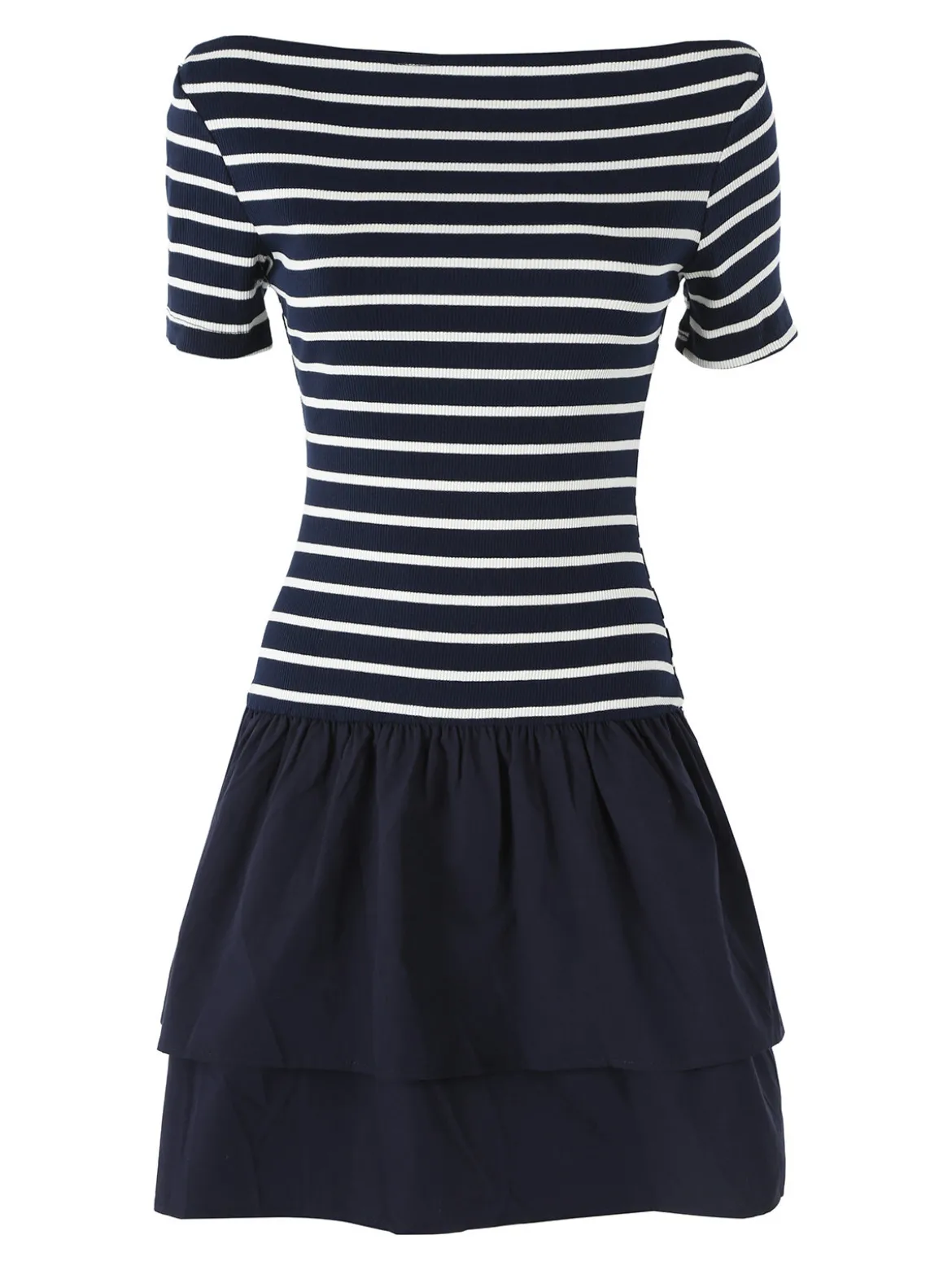 Solada Vestito donna a maniche corte con stampa a righe e gonna svasata - blu scuro