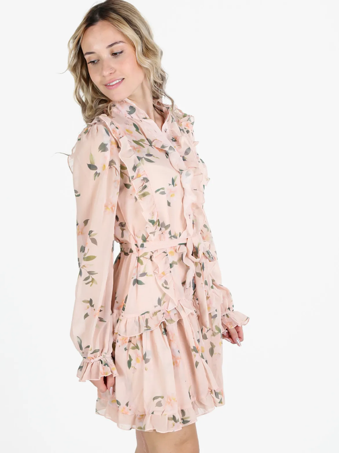 Solada Vestito donna floreale a maniche lunghe velate