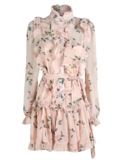 Solada Vestito donna floreale a maniche lunghe velate