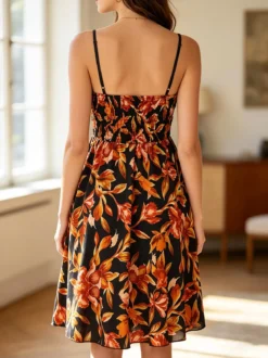 Solada Vestito donna floreale con spalline strette e coppe imbottite - nero