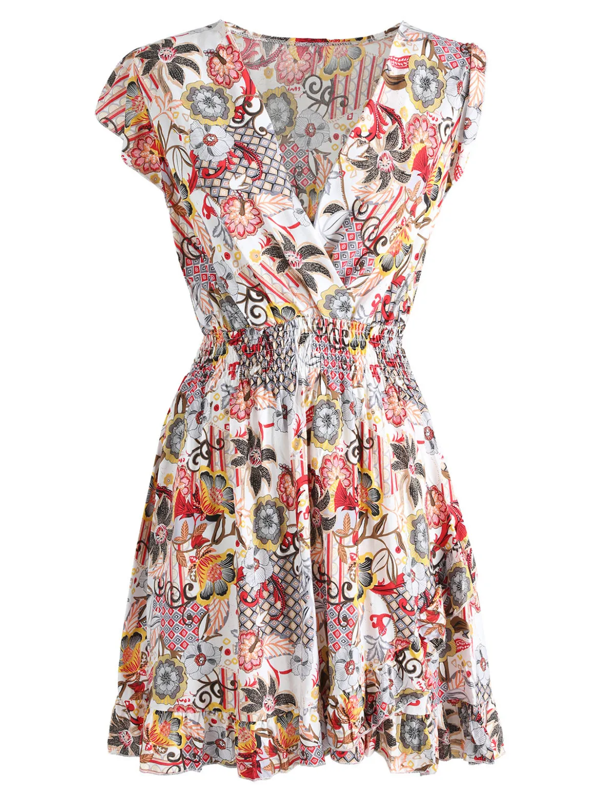 Solada Vestito donna in cotone a maniche corte con stampe colorate - bianco