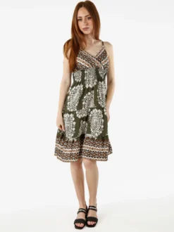 Solada Vestito donna in viscosa con spalline strette e stampe - militare