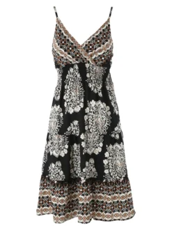 Solada Vestito donna in viscosa con spalline strette e stampe - nero