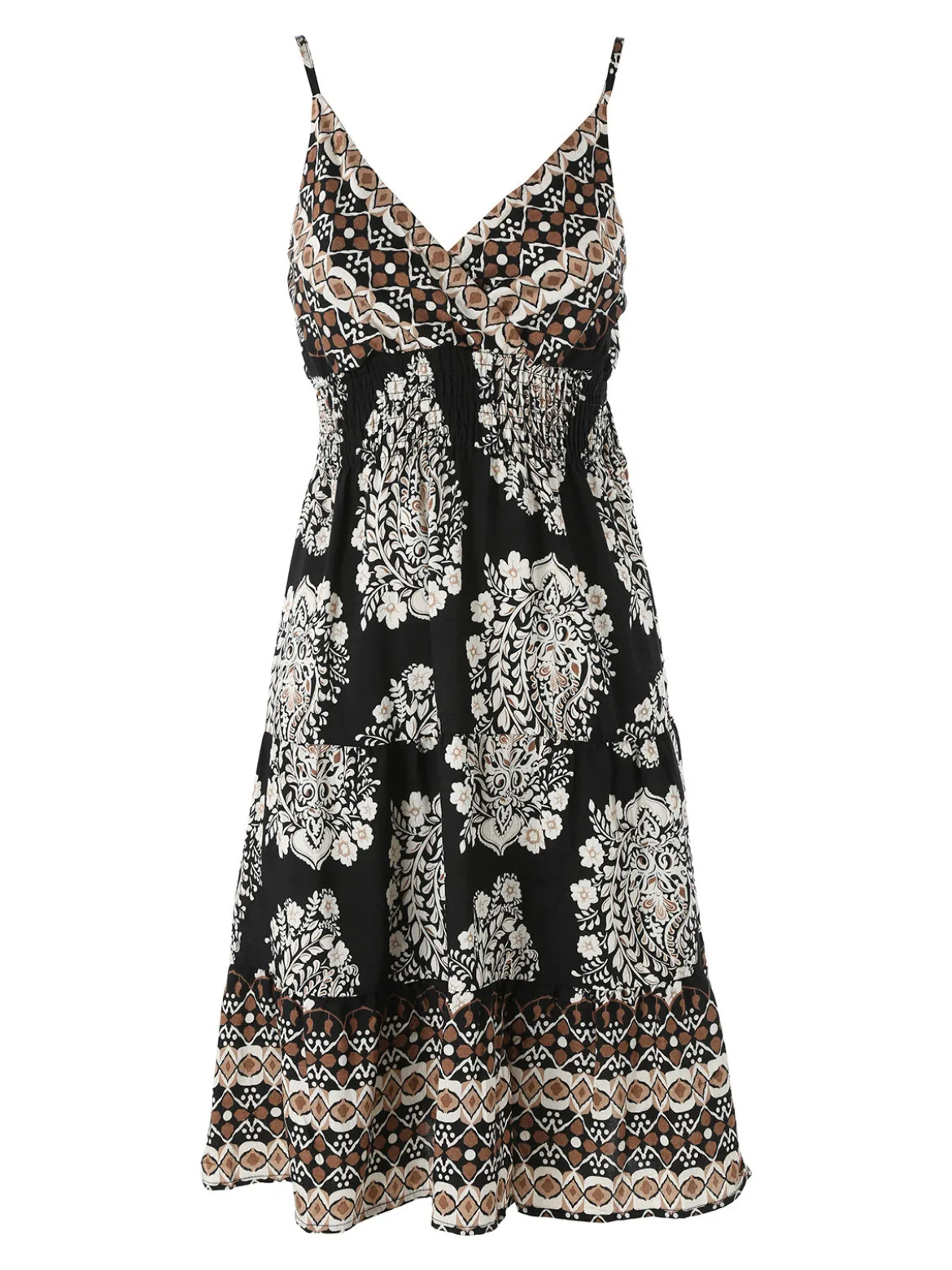 Solada Vestito donna in viscosa con spalline strette e stampe - nero