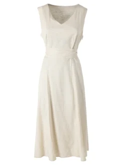 Solada Vestito donna smanicato in misto lino con scollo a V - beige