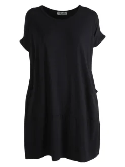 Solada Vestito maxi da donna a maniche corte con taschini - nero