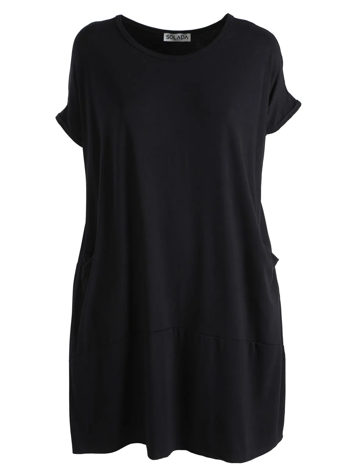 Solada Vestito maxi da donna a maniche corte con taschini - nero
