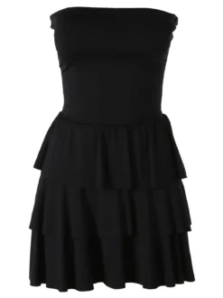 Solada Vestito mini da donna a fascia imbottita con gonna a balze - nero