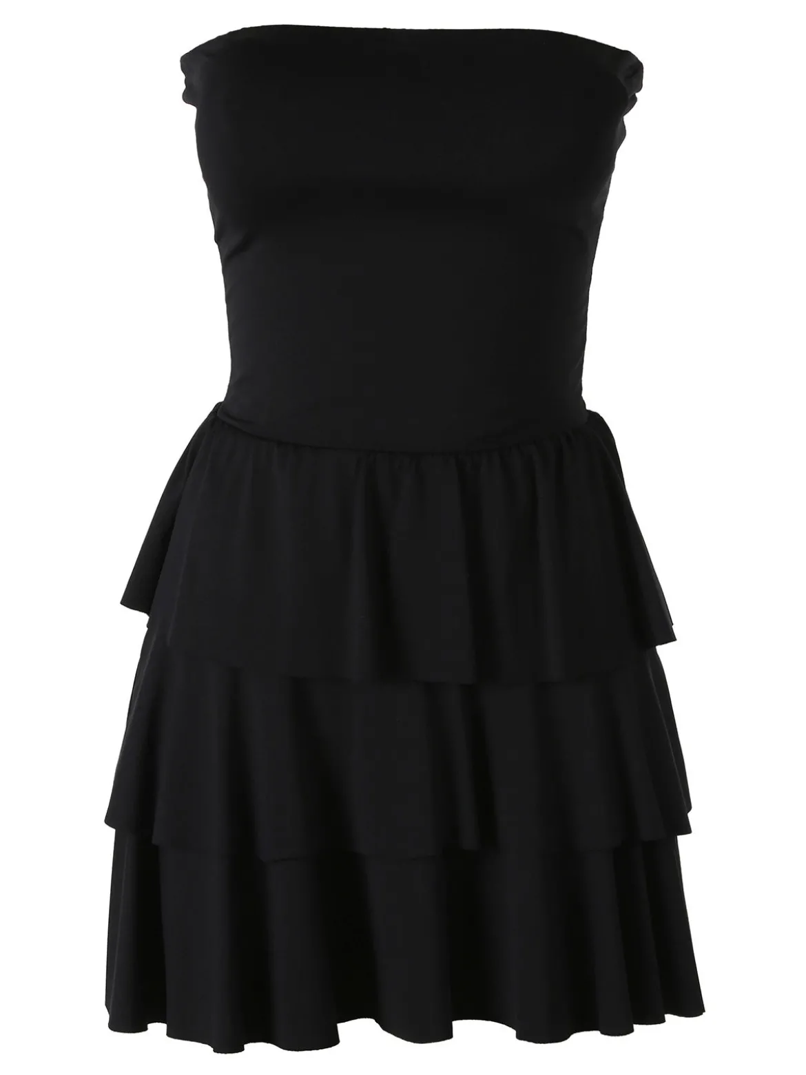 Solada Vestito mini da donna a fascia imbottita con gonna a balze - nero