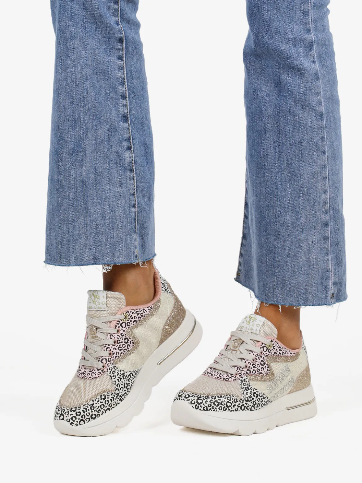Solo Soprani Sneakers donna animalier con glitter e platform