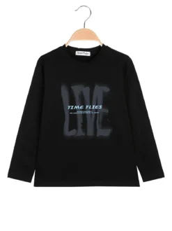 Street Porter T-shirt da bambino in cotone a maniche lunghe - nero