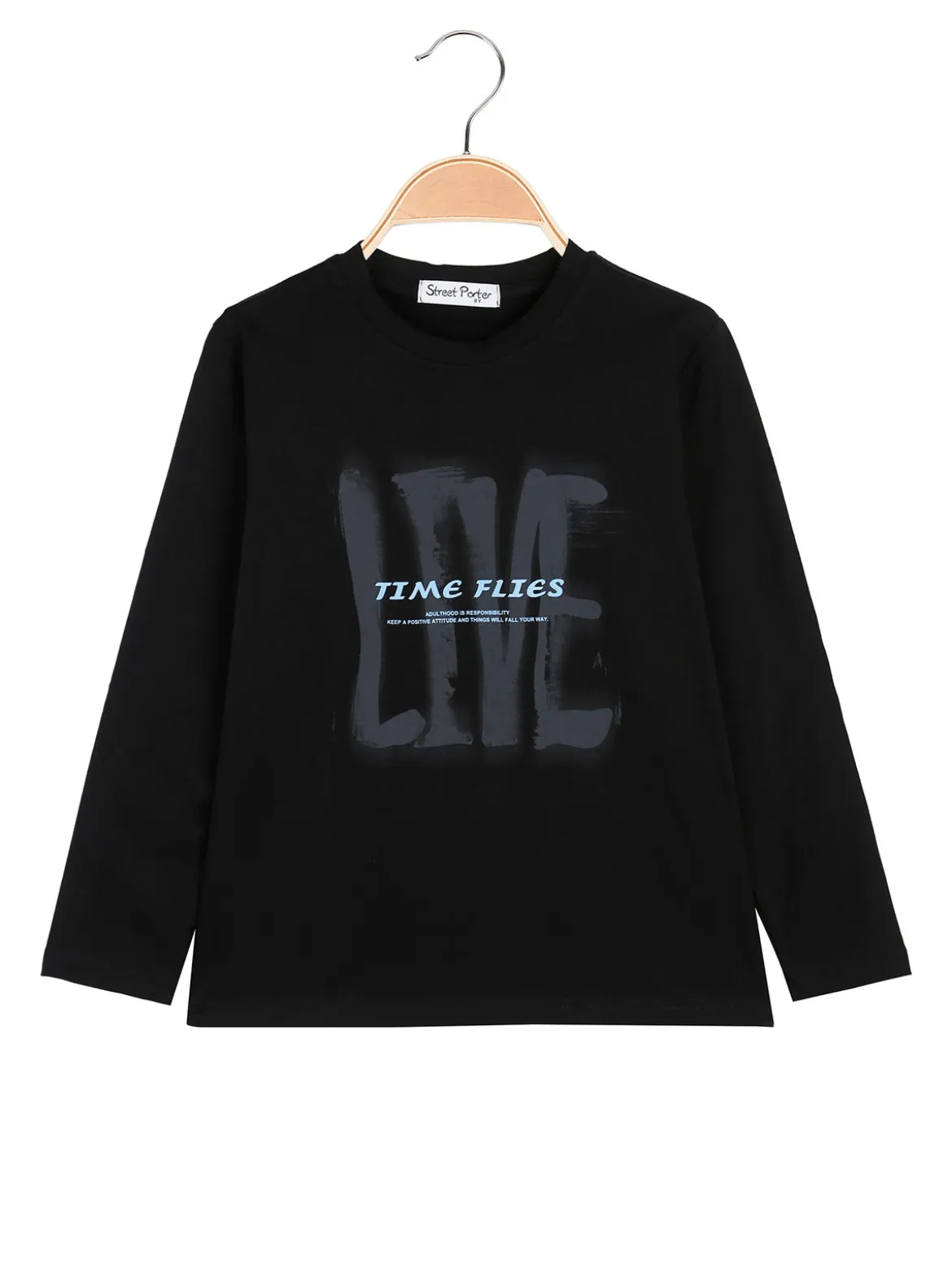 Street Porter T-shirt da bambino in cotone a maniche lunghe - nero