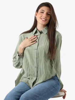 Studio Eleven Collection Camicia oversize da donna a maniche lunghe - pistacchio