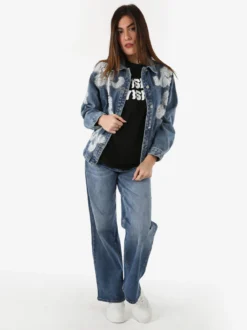 Studio Eleven Collection Giacca donna in jeans oversize con perline e paillettes - jeans