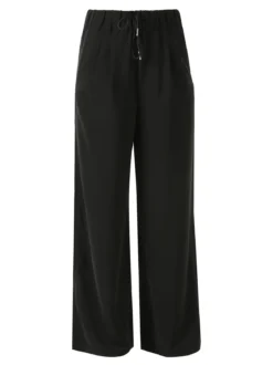 Studio Eleven Collection Pantaloni donna leggeri a gamba larga con coulisse - nero