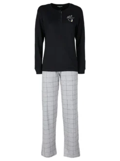 Stylosa Pigiama lungo da donna in cotone con pantaloni a quadri