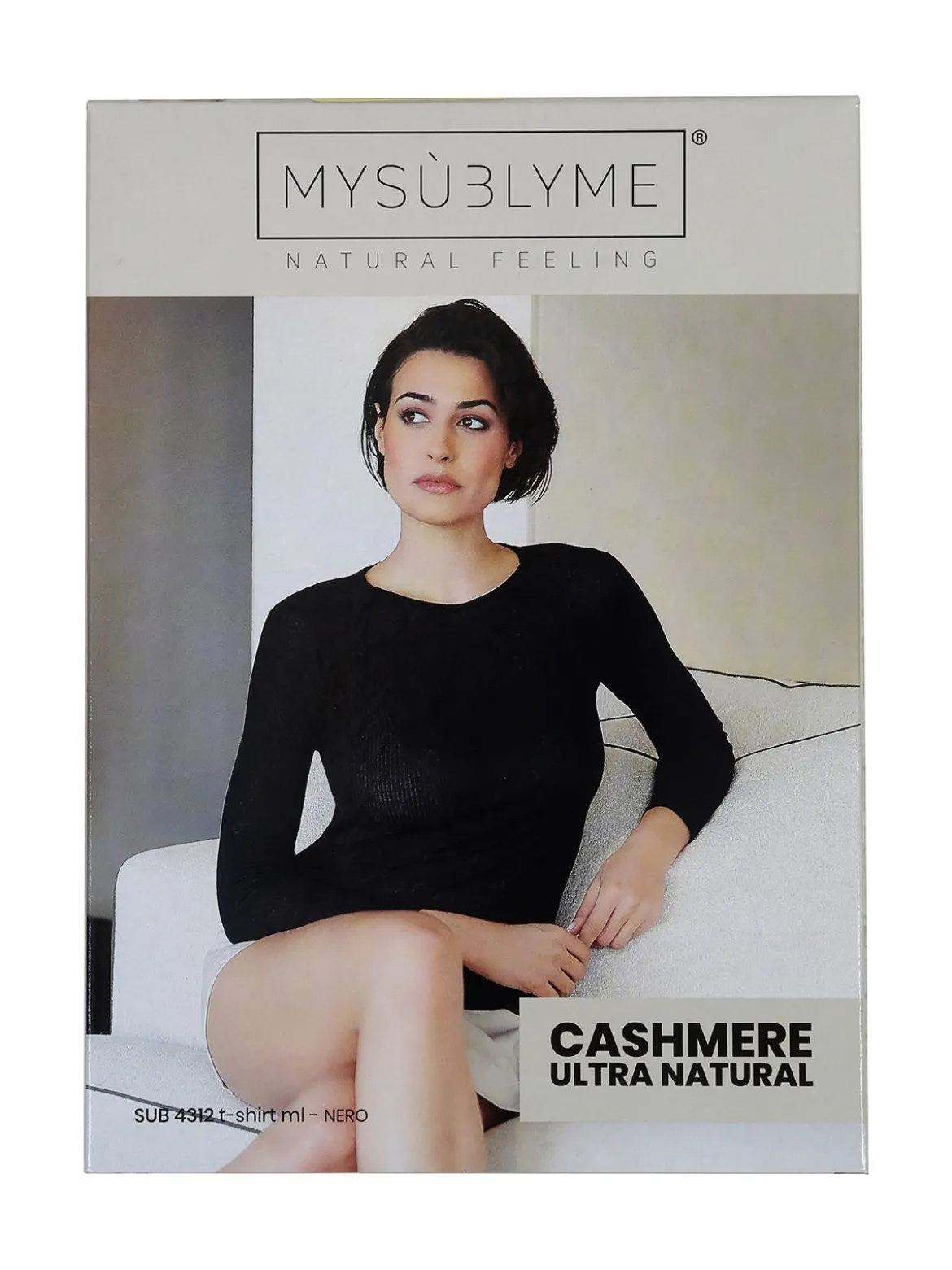 Sublyme T-shirt donna a maniche lunghe in cashmere naturale - nero