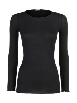 Sublyme T-shirt donna a maniche lunghe in cashmere naturale - nero