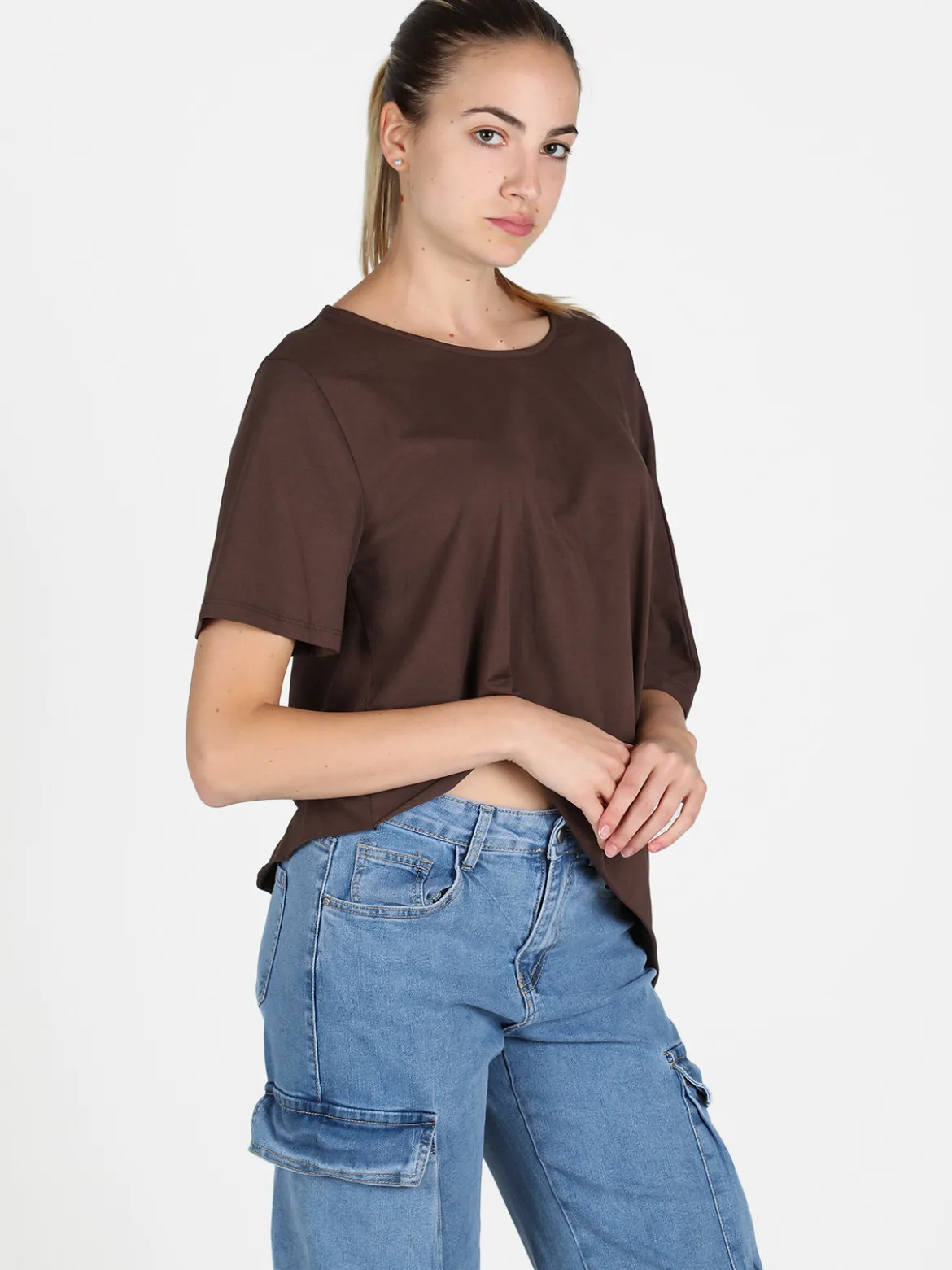 Sun Sun T-shirt donna asimmetrica in cotone