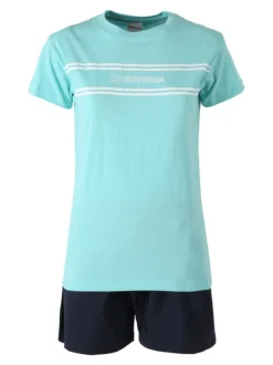 Superga Completo corto da donna 2 pezzi in cotone con logo - acqua marina