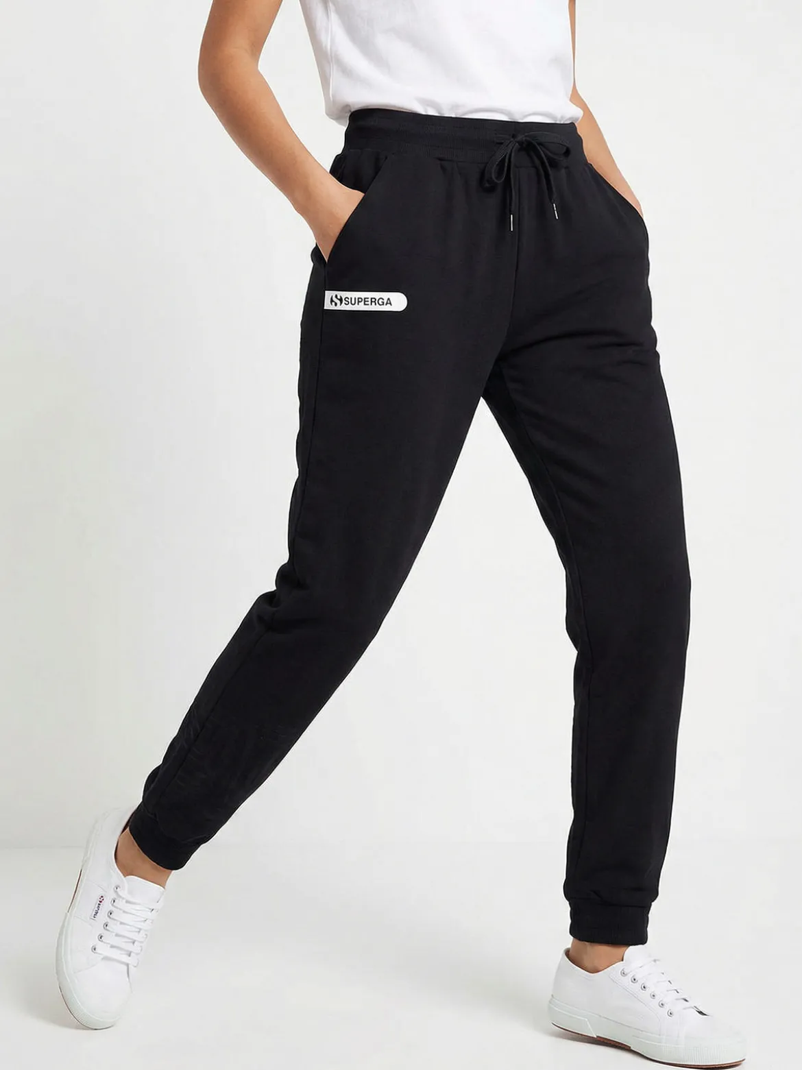 Superga Pantaloni tuta da donna in felpa con coulisse e polsini - nero