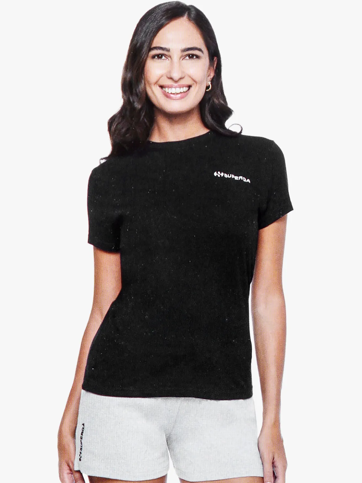 Superga T-shirt girocollo da donna in cotone con logo - nero