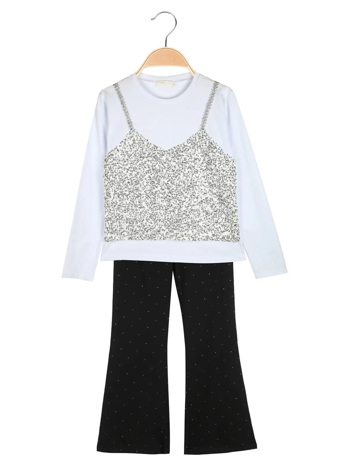 Sweet Junior Completo elegante da bambina con paillettes e pantaloni a zampa - bianco