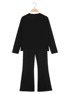 Sweet Junior Completo elegante da bambina con paillettes e pantaloni a zampa - nero