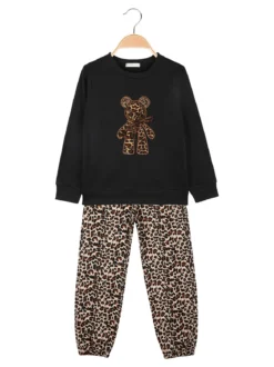 Sweet Junior Completo 2 pezzi animalier da bambina - nero