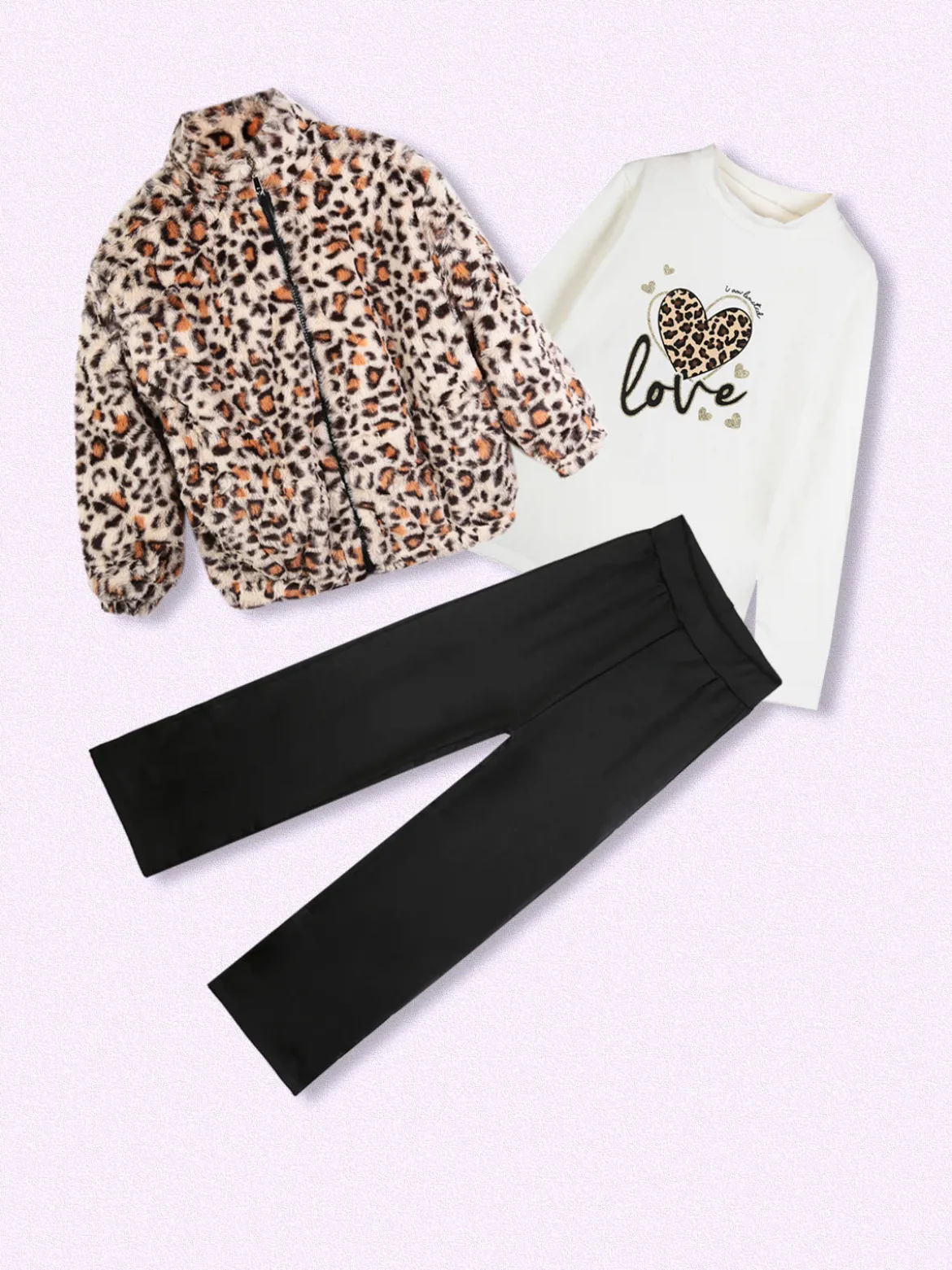 Sweet Junior Completo 3 pezzi da bambina con giacca in ecopelliccia