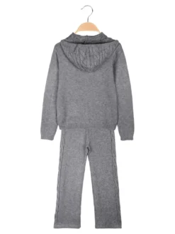 Sweet Junior Completo 2 pezzi da bambina in maglia con cappuccio e pantaloni a zampa