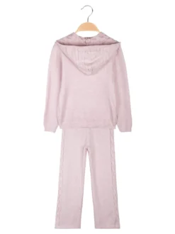 Sweet Junior Completo 2 pezzi da bambina in maglia con cappuccio e pantaloni a zampa