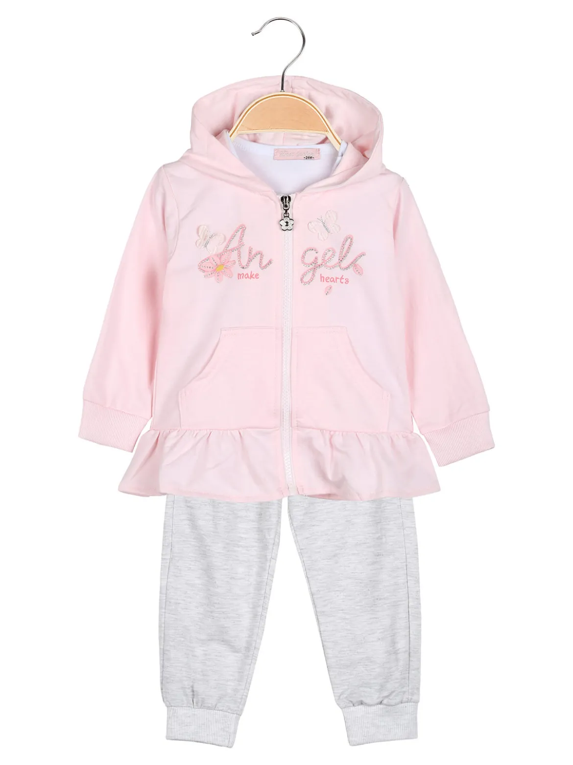 Sweet Junior Completo 3 pezzi da neonata con cappuccio e zip - rosa