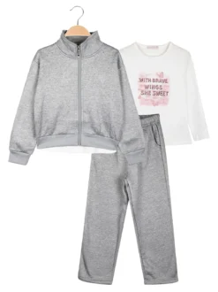 Sweet Junior Completo tuta da bambina 3 pezzi con strass - grigio
