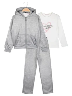 Sweet Junior Completo tuta 3 pezzi da bambina con cappuccio e zip - grigio