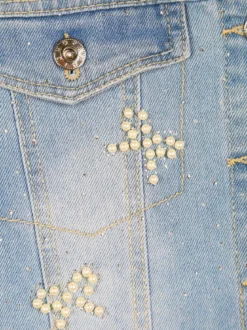 Sweet Junior Giacca cropped da bambina in jeans con perle e strass - jeans