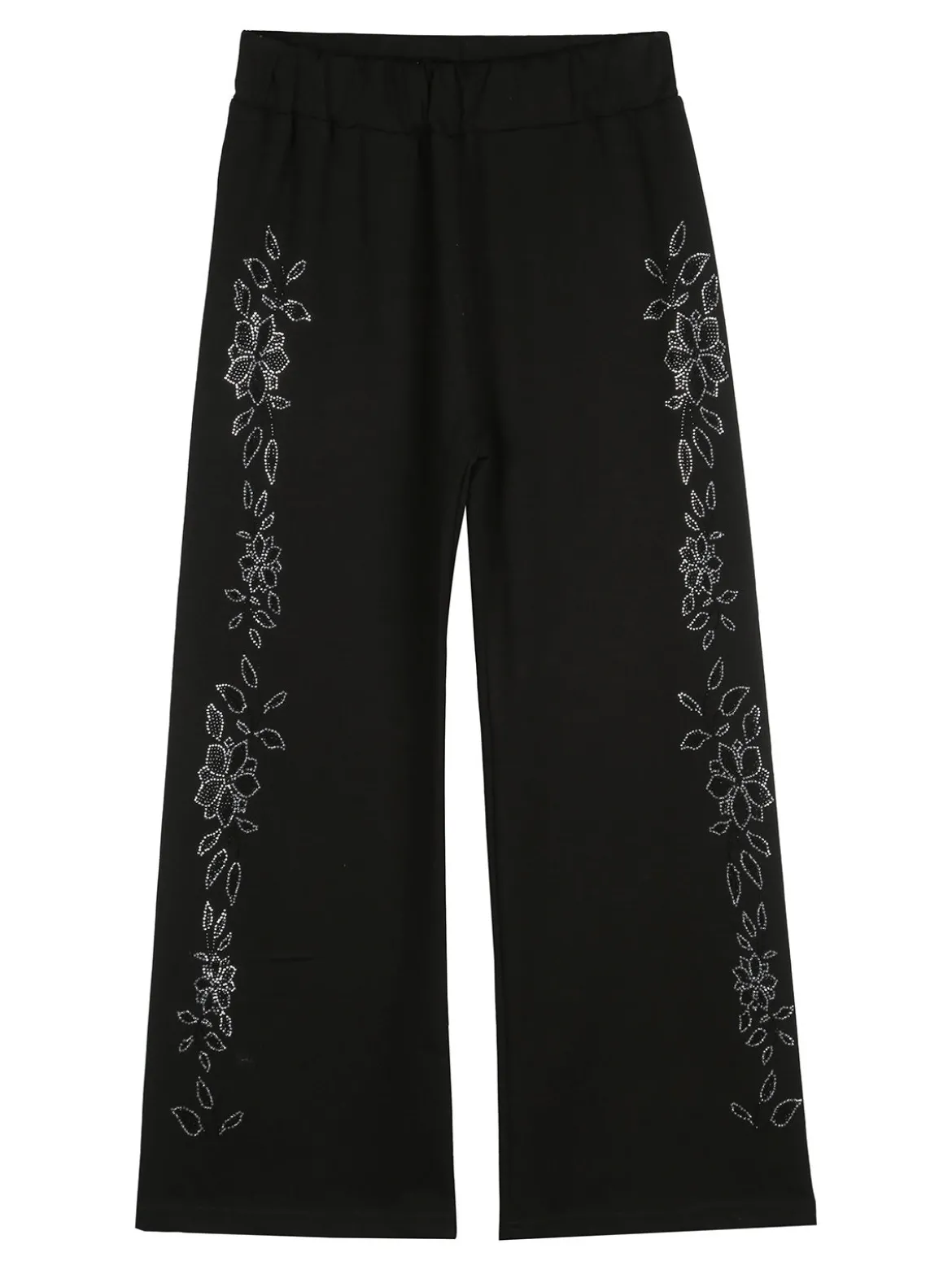 Sweet Junior Pantaloni da bambina a gamba larga con strass floreali - nero
